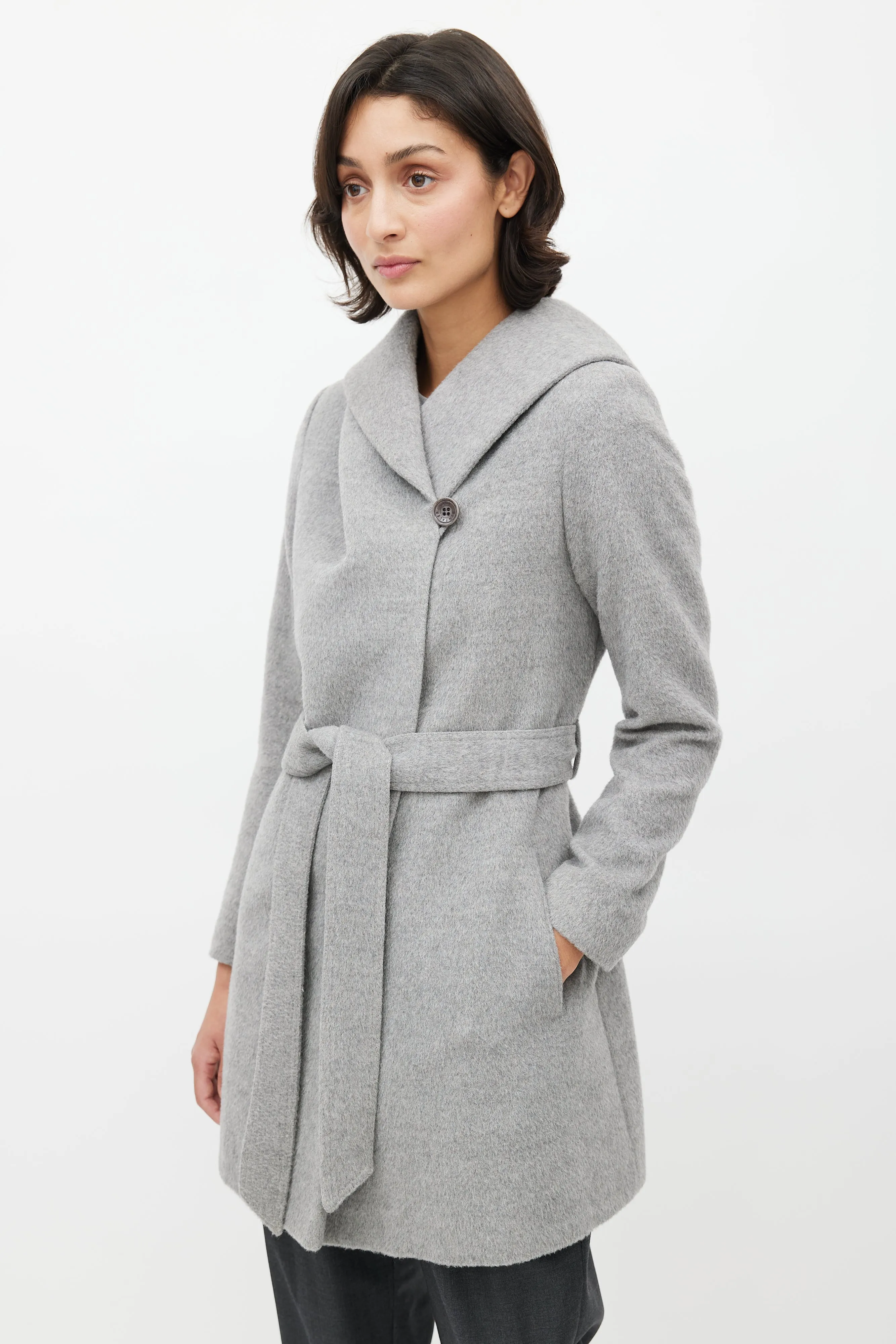 Grey Alpaca Belted Jacket