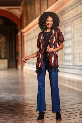 Inca-Inspired 100% Alpaca Cardigan Sweater in a Kimono Style - Ceremonial Icons | NOVICA