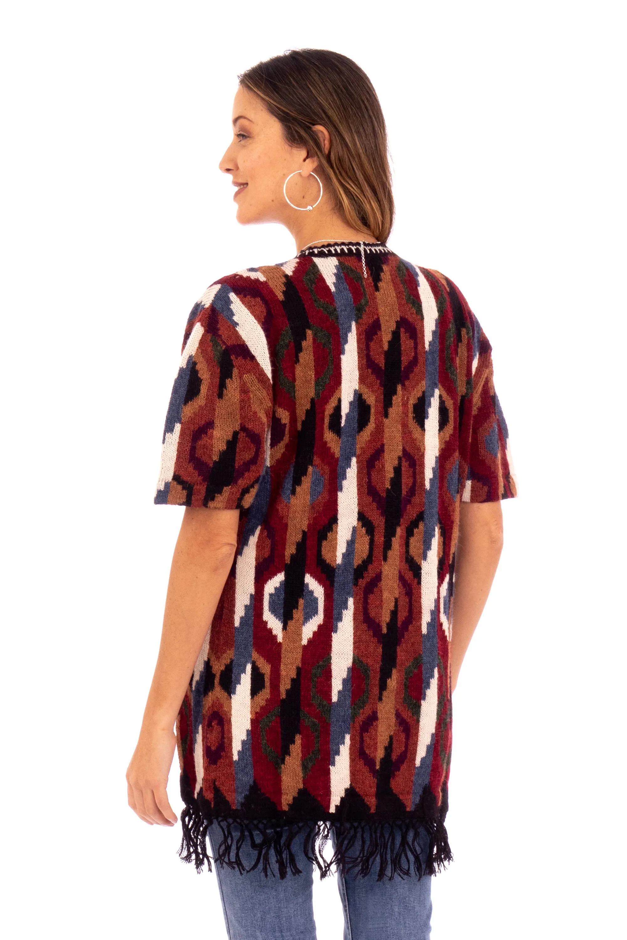 Inca-Inspired 100% Alpaca Cardigan Sweater in a Kimono Style - Ceremonial Icons | NOVICA