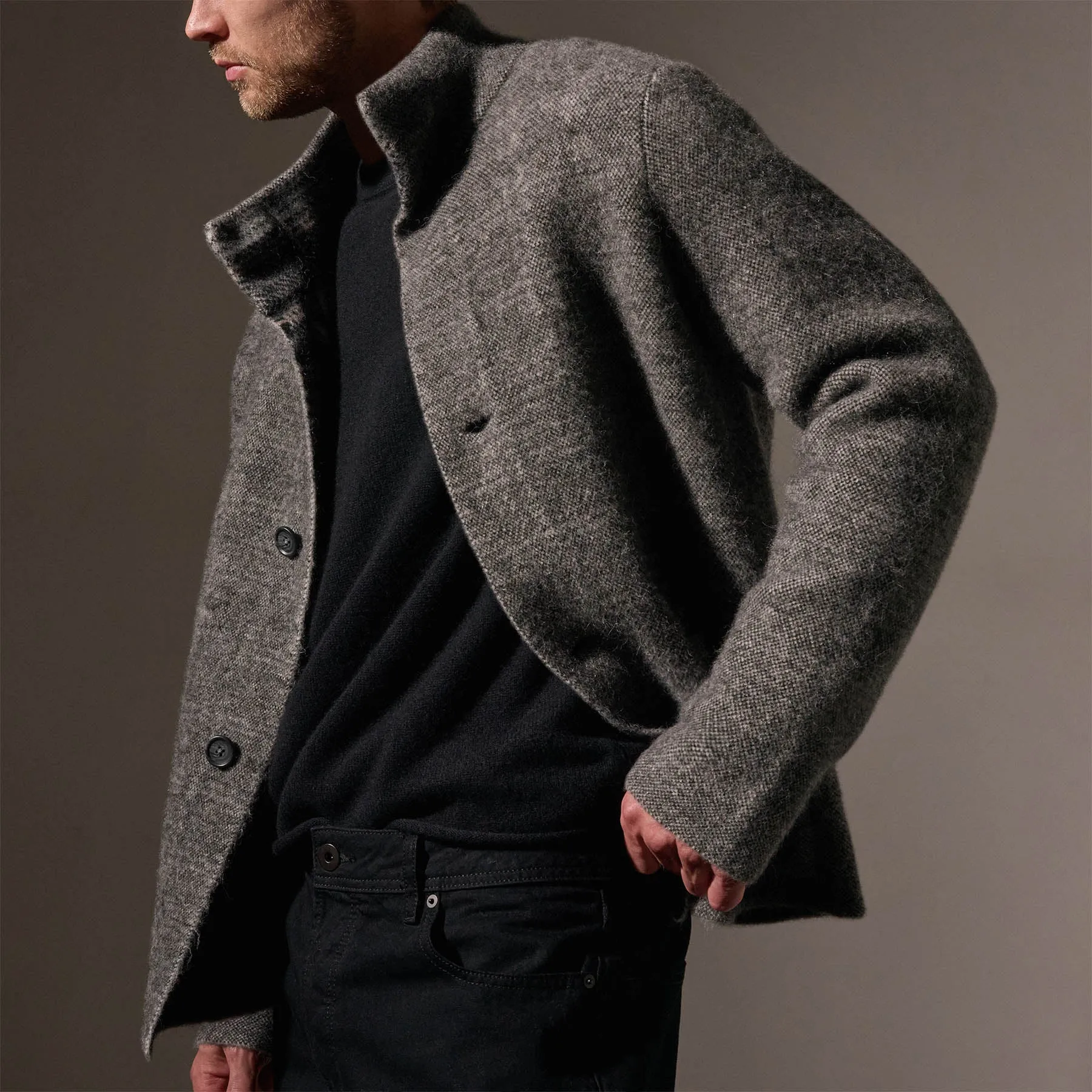 Jacquard Wool Alpaca Knit Jacket - Multi Grey