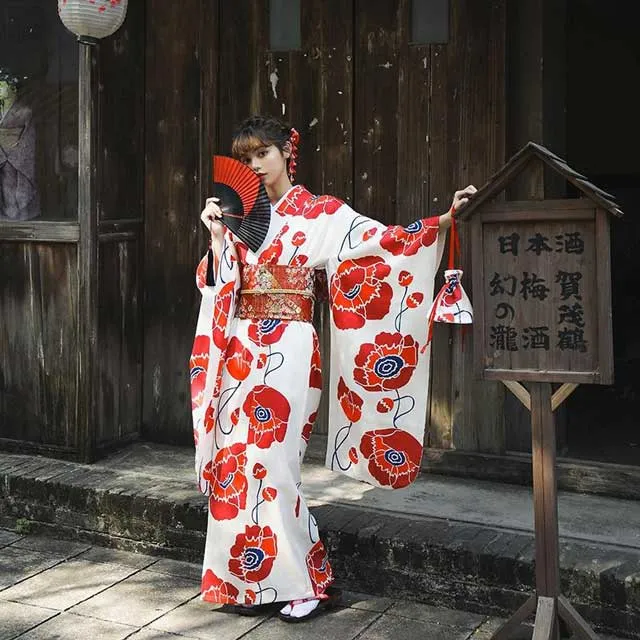 Japanese Red and White Kimono