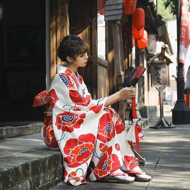 Japanese Red and White Kimono