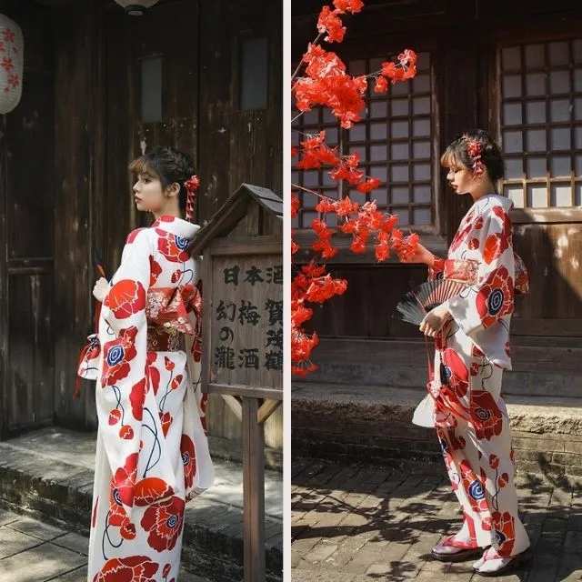 Japanese Red and White Kimono
