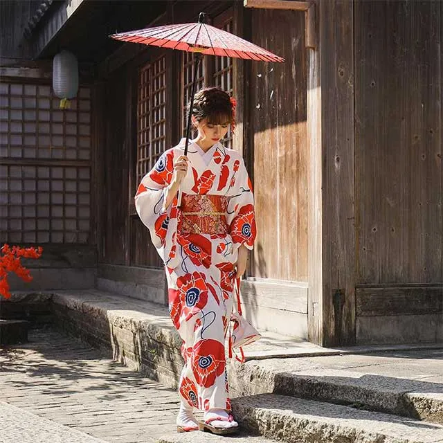 Japanese Red and White Kimono