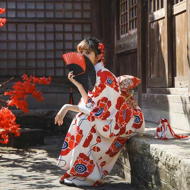 Japanese Red and White Kimono