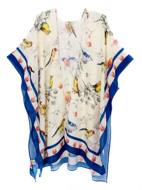 JC062674 Beige-Multi Bird with Navy Border Accent Kimono