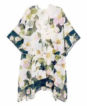 JC071055 Green-Pink Border-Accent Kimono