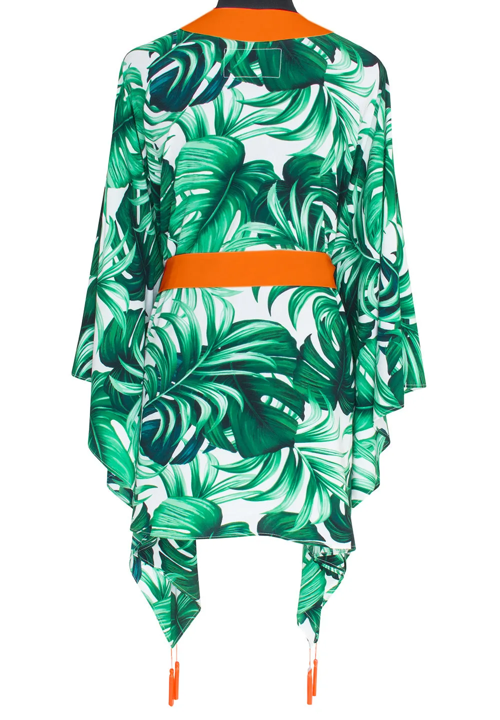 Jungle - Monstera White / Green Kimono (Neon Orange)