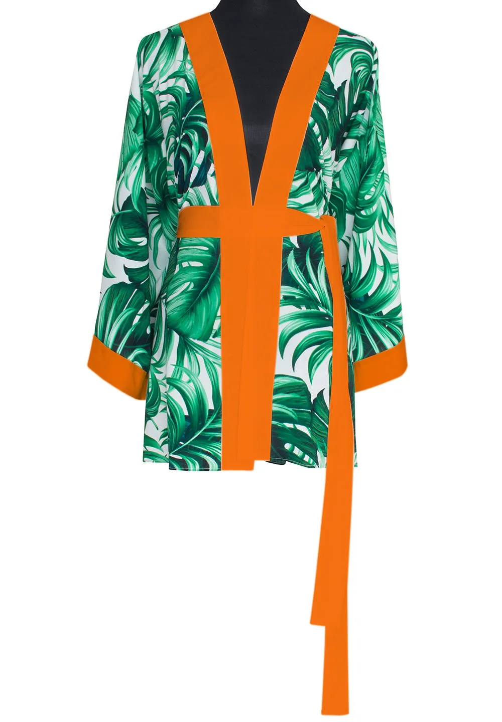 Jungle - Monstera White / Green Kimono (Neon Orange)
