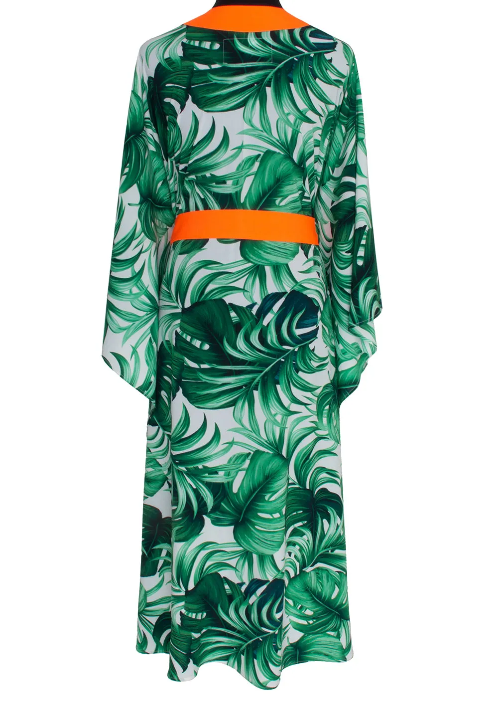 Jungle - Monstera White / Green Kimono (Neon Orange)