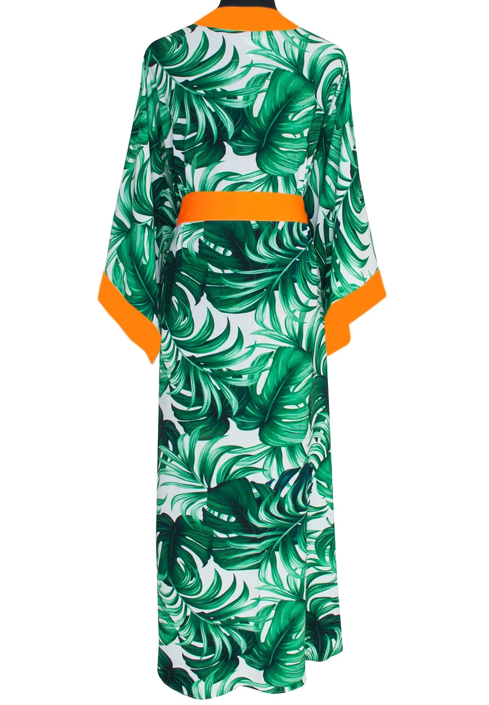 Jungle - Monstera White / Green Kimono (Neon Orange)