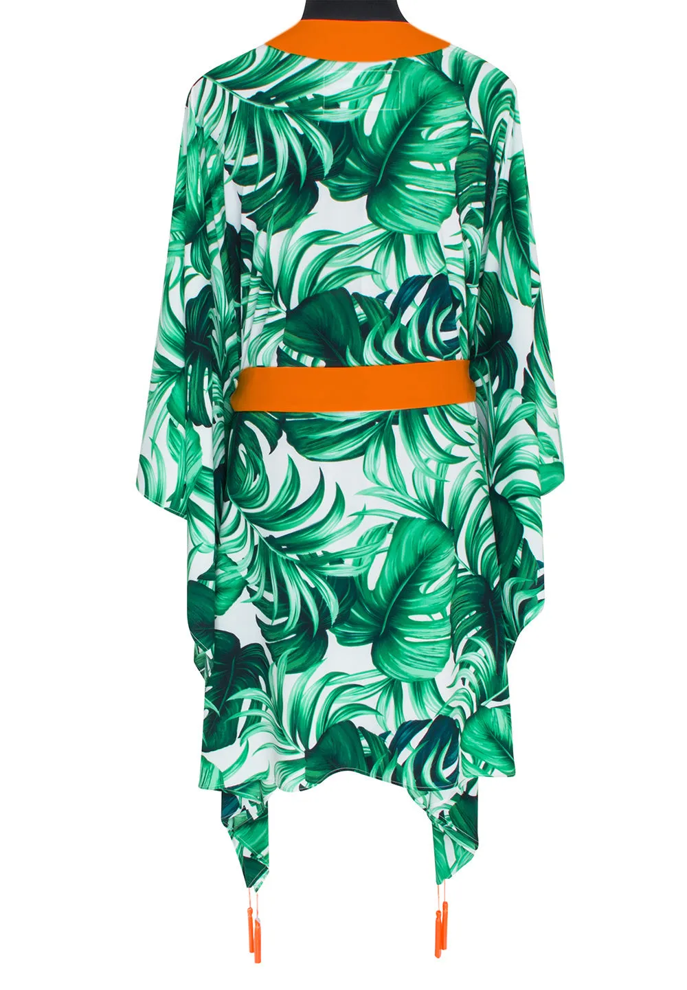 Jungle - Monstera White / Green Kimono (Neon Orange)