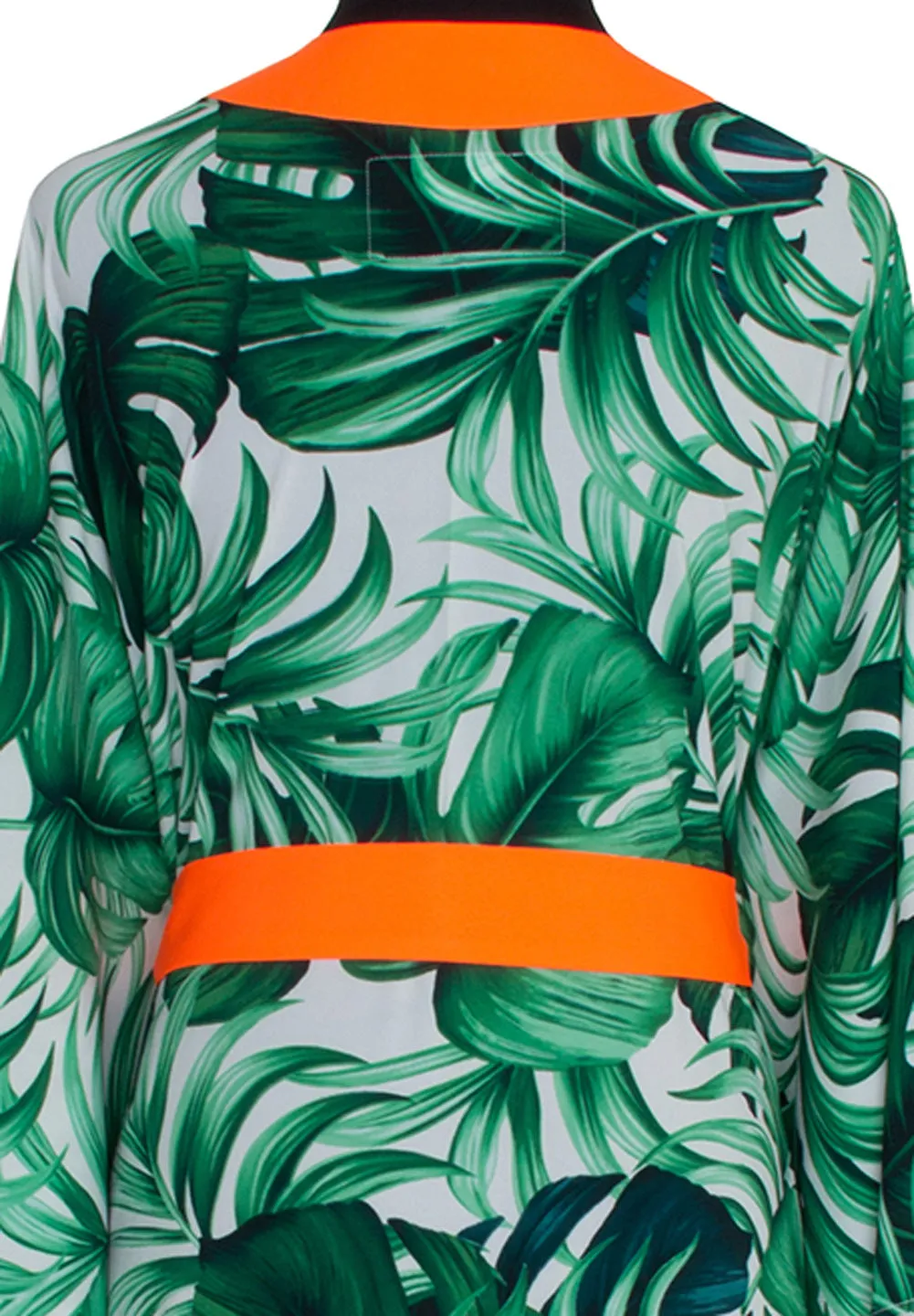 Jungle - Monstera White / Green Kimono (Neon Orange)