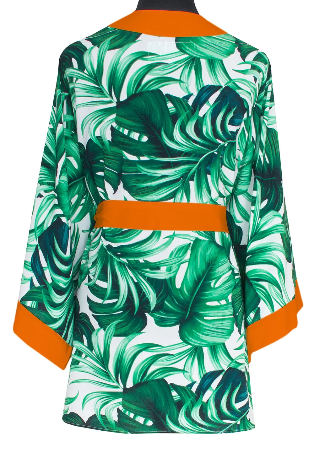 Jungle - Monstera White / Green Kimono (Neon Orange)