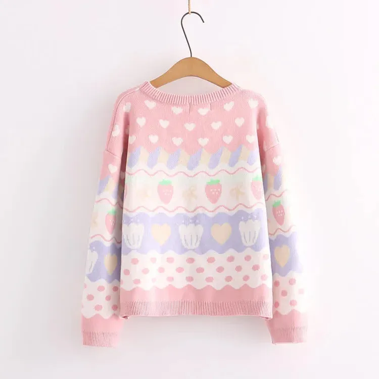 Kawaii Strawberry Pup Cakes Sweater