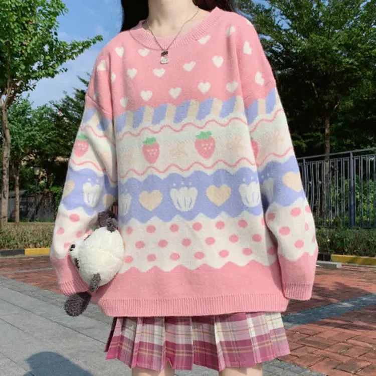Kawaii Strawberry Pup Cakes Sweater