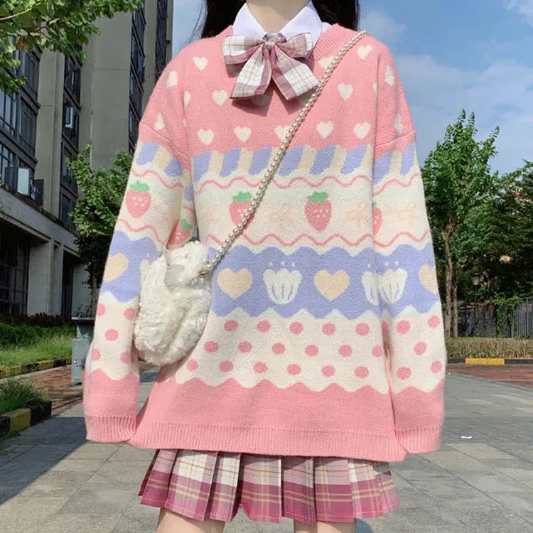 Kawaii Strawberry Pup Cakes Sweater