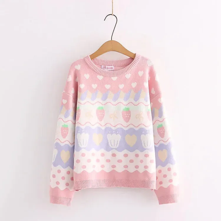 Kawaii Strawberry Pup Cakes Sweater