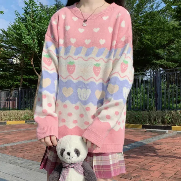 Kawaii Strawberry Pup Cakes Sweater