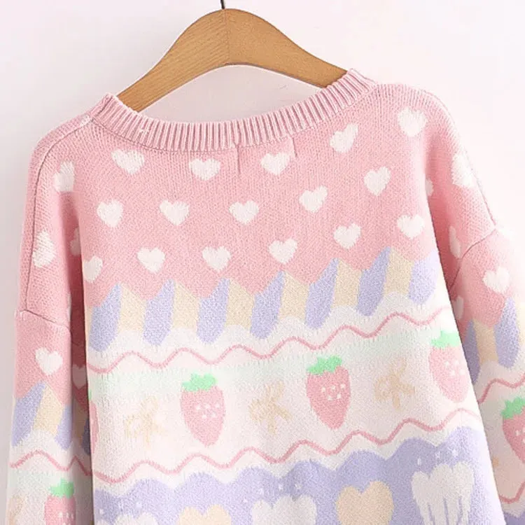 Kawaii Strawberry Pup Cakes Sweater