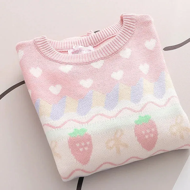 Kawaii Strawberry Pup Cakes Sweater
