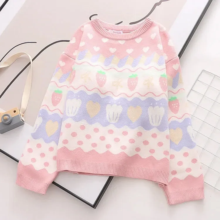Kawaii Strawberry Pup Cakes Sweater