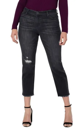 Kennedy Crop Straight Denim Frayed Hem Jeans w/Distress