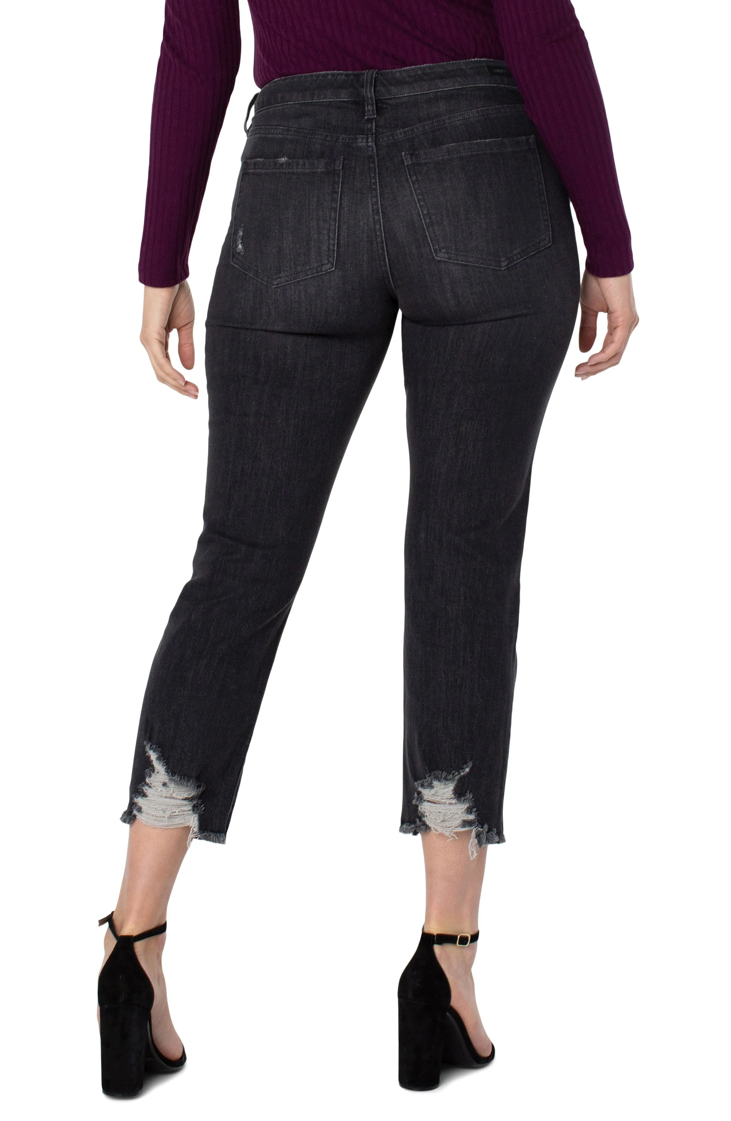 Kennedy Crop Straight Denim Frayed Hem Jeans w/Distress