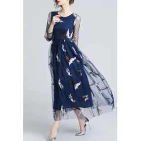 Ketty More Women High Neck Long Sleeve Mermaid Flower Dress-KMWDC8895