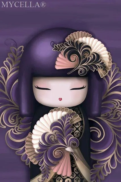 Kimono Dolls,  Diamond Painting Kit, Mosaic Cartoon Full Rhinestone Embroidery Needlework