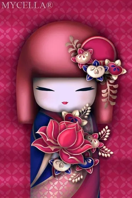 Kimono Dolls,  Diamond Painting Kit, Mosaic Cartoon Full Rhinestone Embroidery Needlework