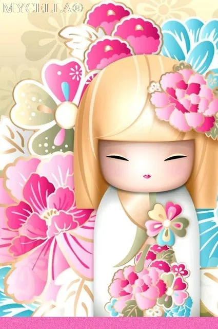 Kimono Dolls,  Diamond Painting Kit, Mosaic Cartoon Full Rhinestone Embroidery Needlework