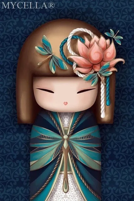 Kimono Dolls,  Diamond Painting Kit, Mosaic Cartoon Full Rhinestone Embroidery Needlework