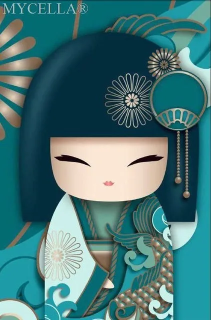 Kimono Dolls,  Diamond Painting Kit, Mosaic Cartoon Full Rhinestone Embroidery Needlework