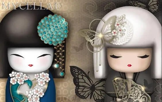 Kimono Dolls,  Diamond Painting Kit, Mosaic Cartoon Full Rhinestone Embroidery Needlework