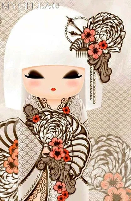 Kimono Dolls,  Diamond Painting Kit, Mosaic Cartoon Full Rhinestone Embroidery Needlework