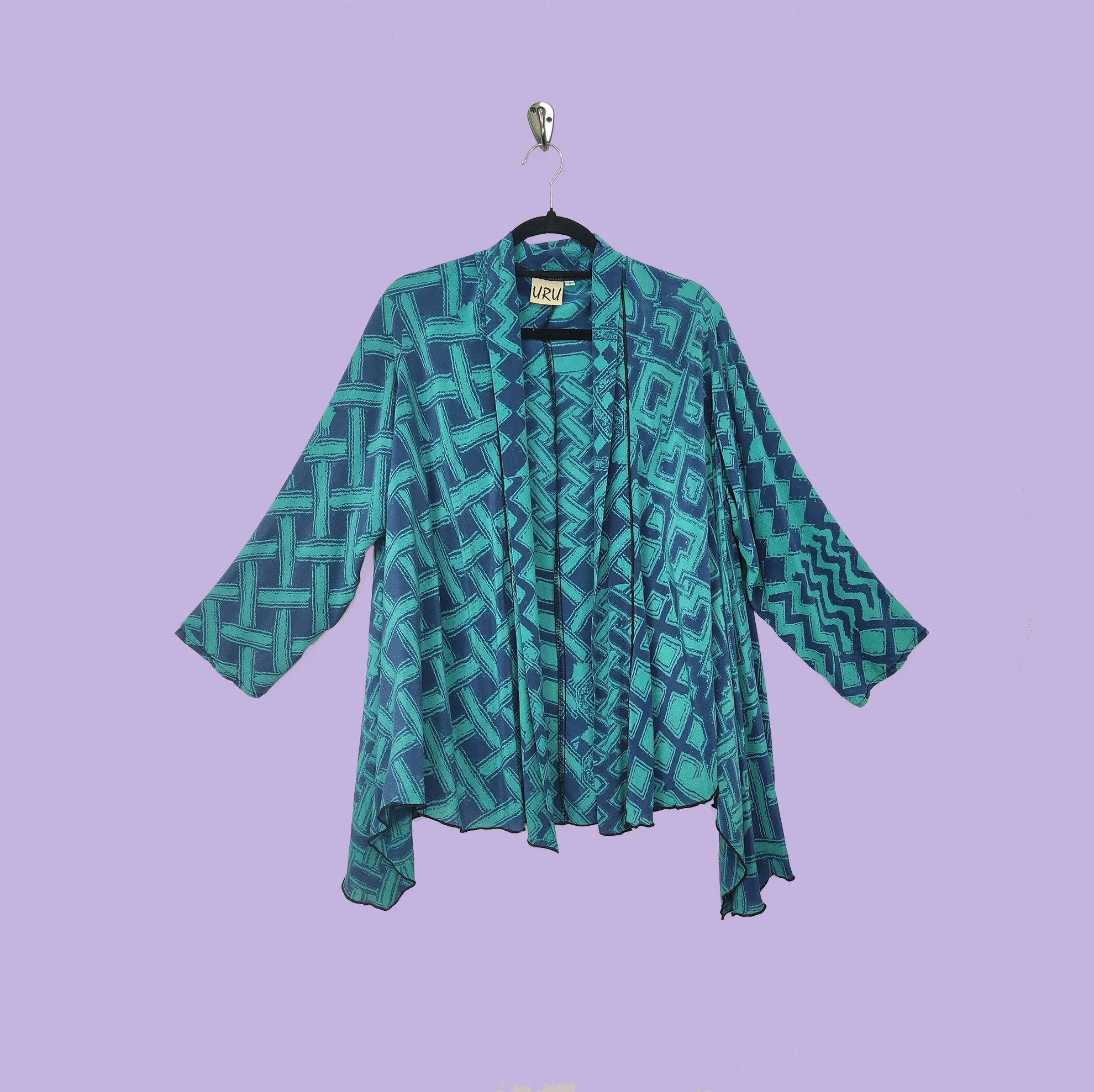 Kimono Jacket in Afibi Aqua Printed Silk
