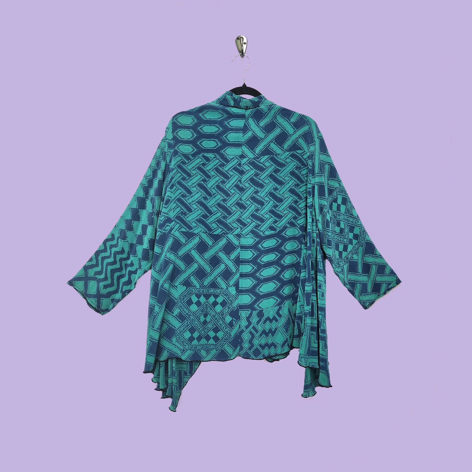 Kimono Jacket in Afibi Aqua Printed Silk