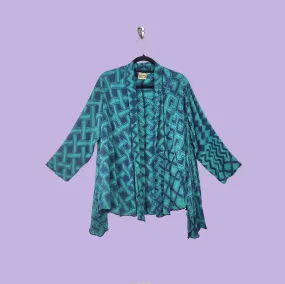 Kimono Jacket in Afibi Aqua Printed Silk