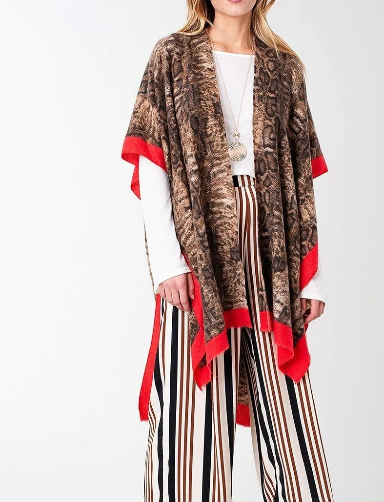 Kimono withsnake print and contrast lined border Shawl - Women