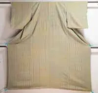 Komon Textured Kimono - Very High Quality Silk & Highly Detailed Pattern - Komon Green Beige Brown