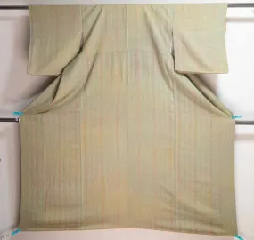 Komon Textured Kimono - Very High Quality Silk & Highly Detailed Pattern - Komon Green Beige Brown