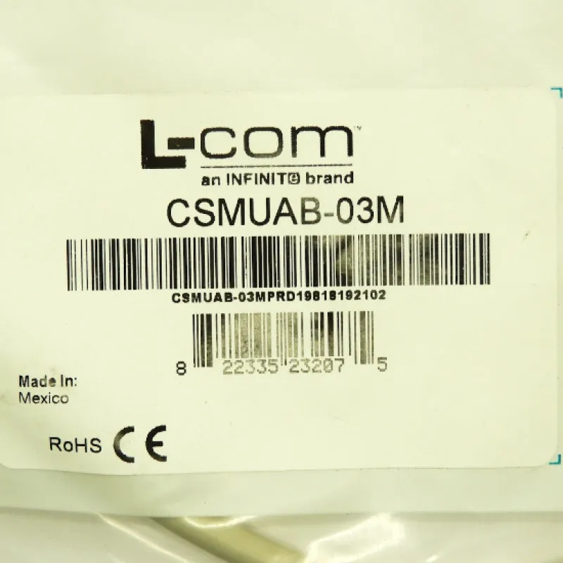 L-Com 0.3m USB Type A Plug to USB Type B Cable CSMUAB-03M