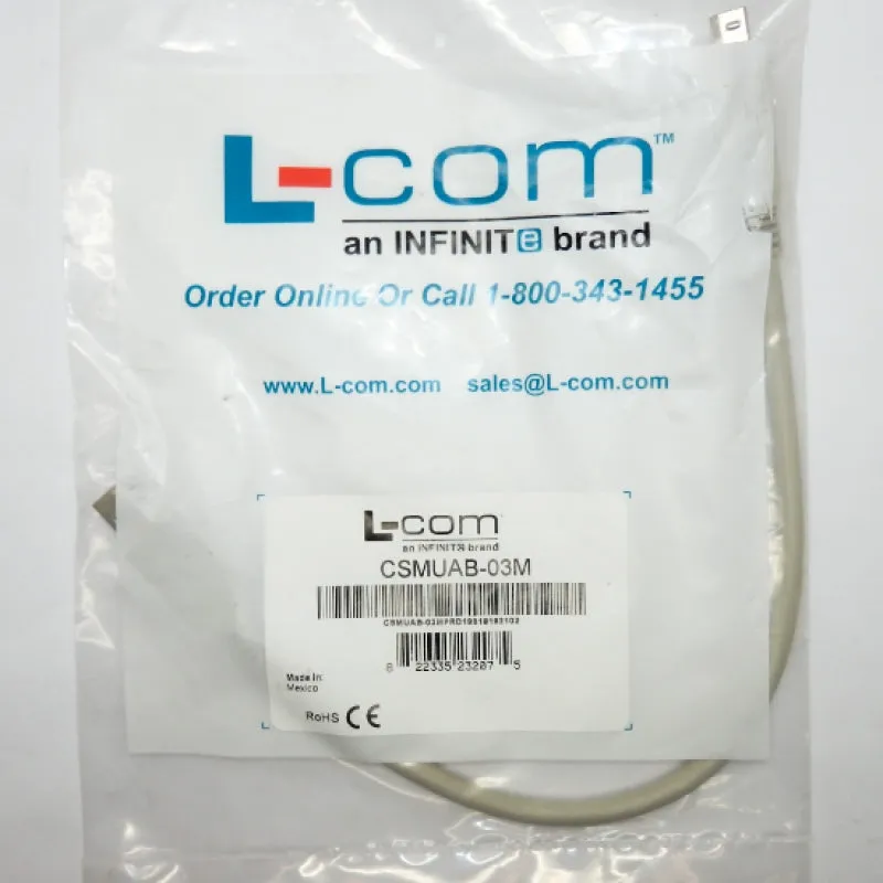 L-Com 0.3m USB Type A Plug to USB Type B Cable CSMUAB-03M