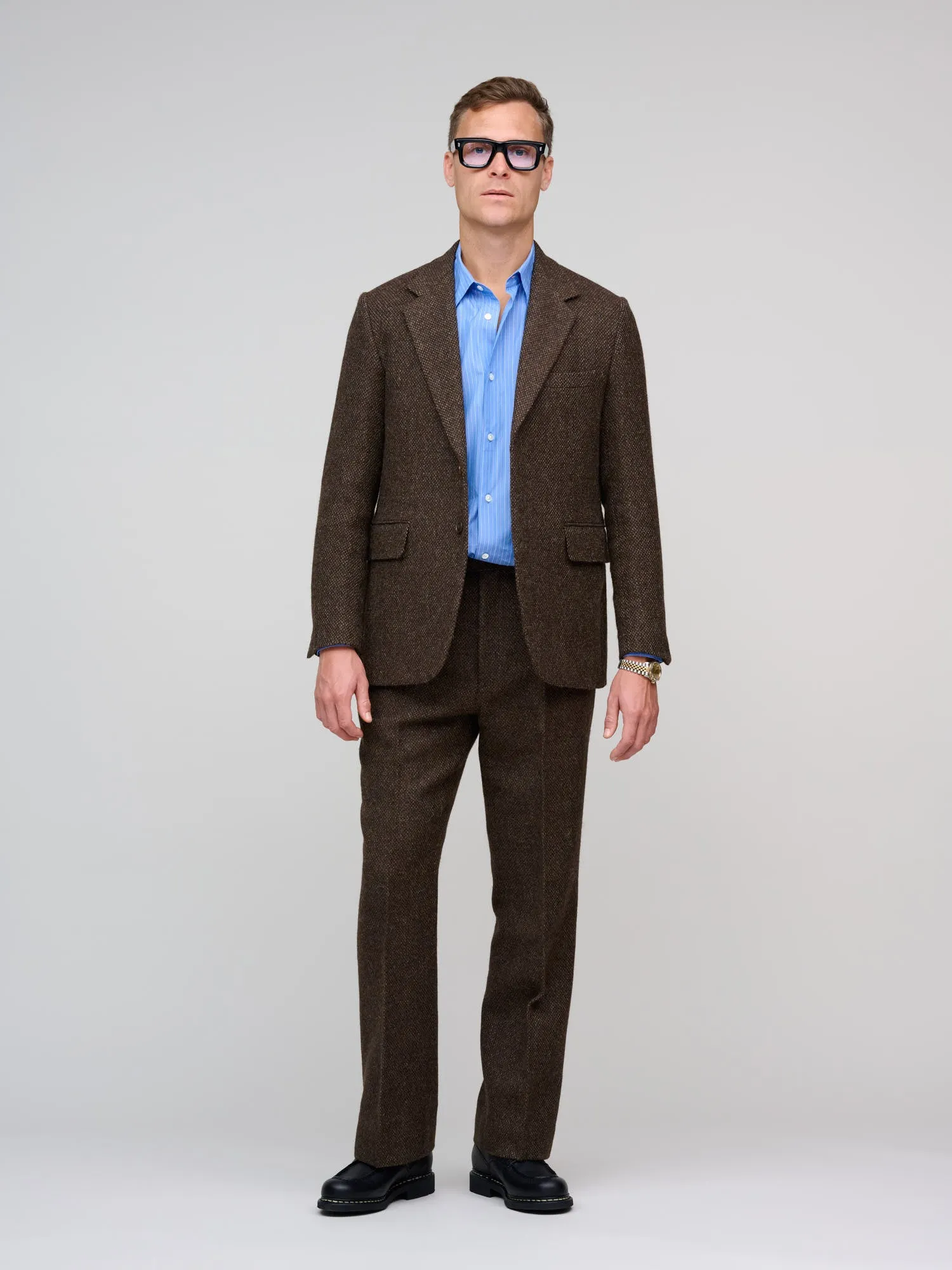 Lama Shetland Wool Tweed Over Jacket, Brown Tweed