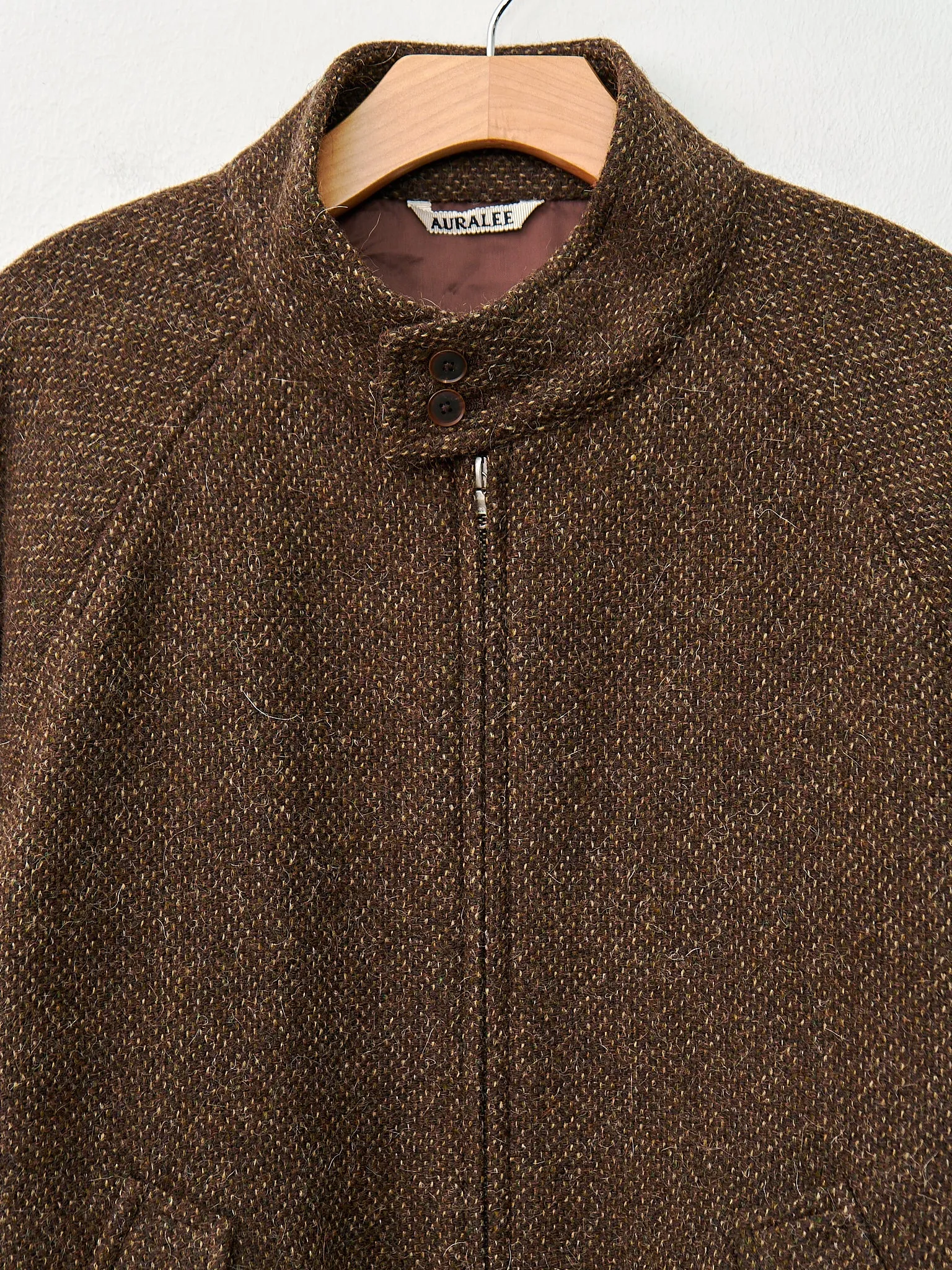 Lama Shetland Wool Tweed Zip Blouson - Brown Tweed