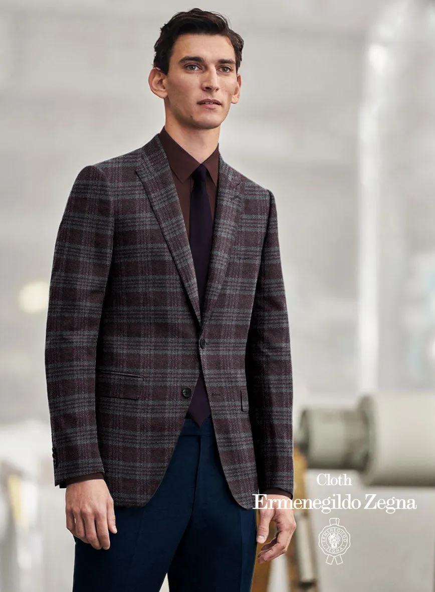 Lanificio Zegna Wine Plaid Alpaca Wool Jacket