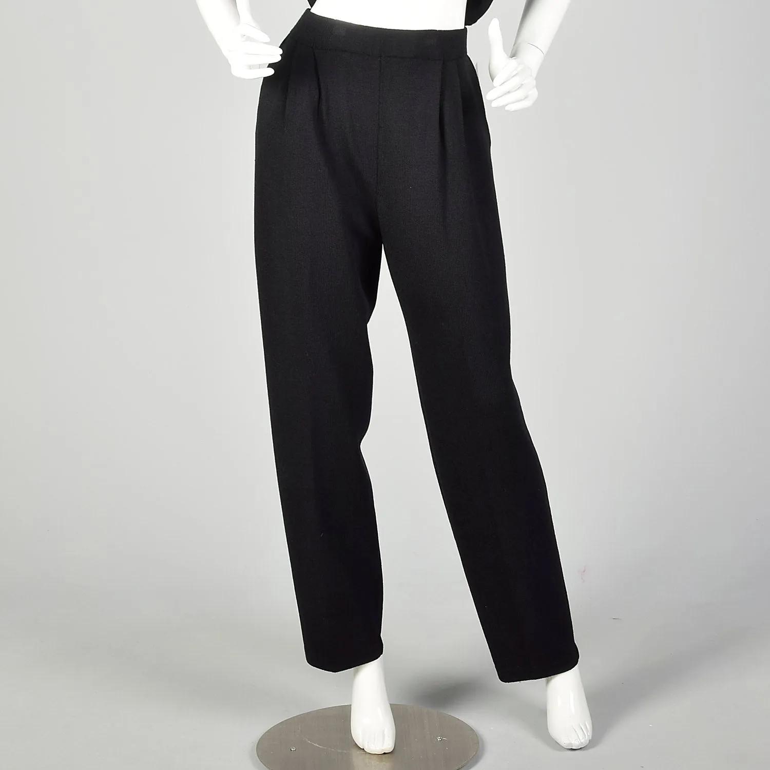 Large 1990s St. John Pant Suit Black Knit Jacket Ensemble