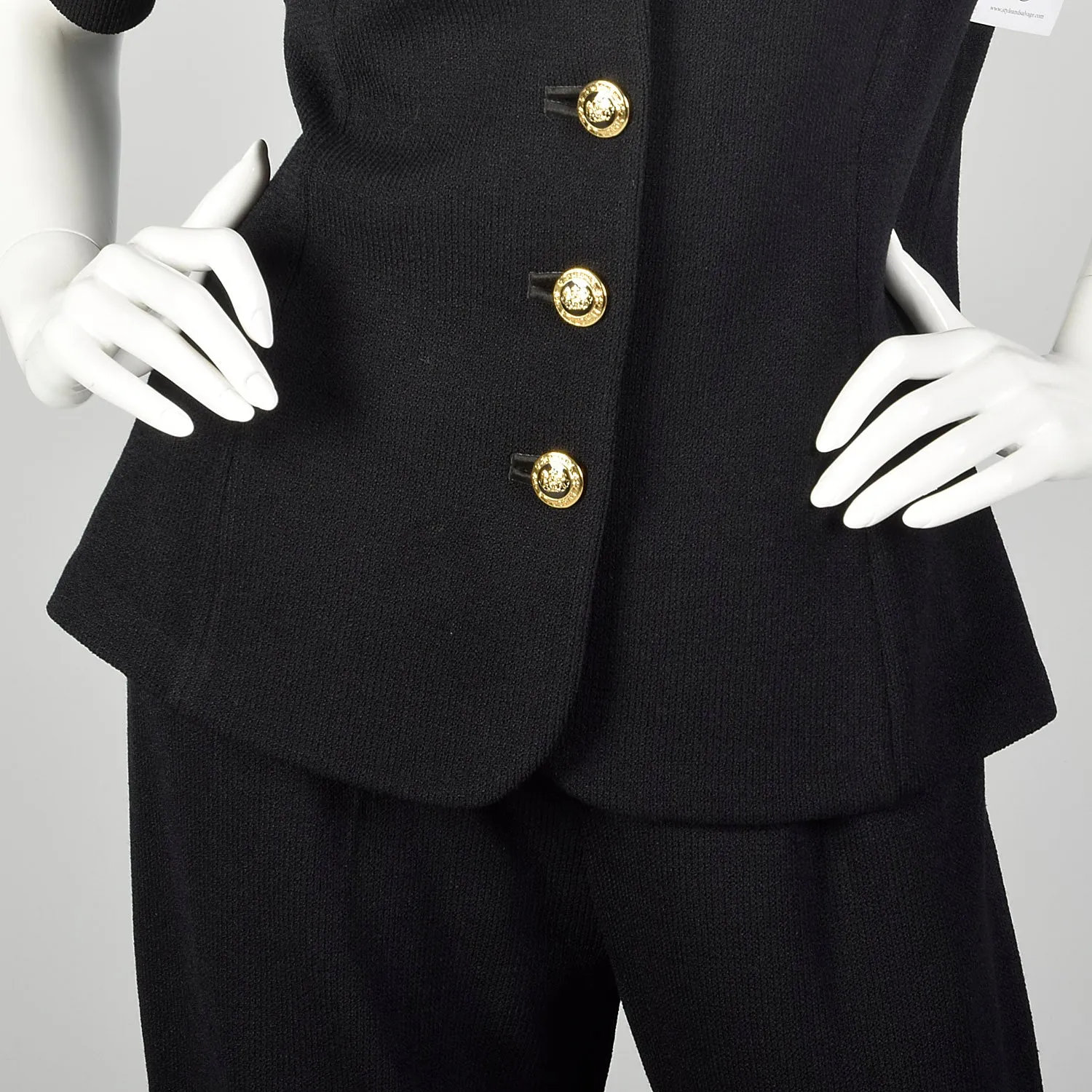 Large 1990s St. John Pant Suit Black Knit Jacket Ensemble