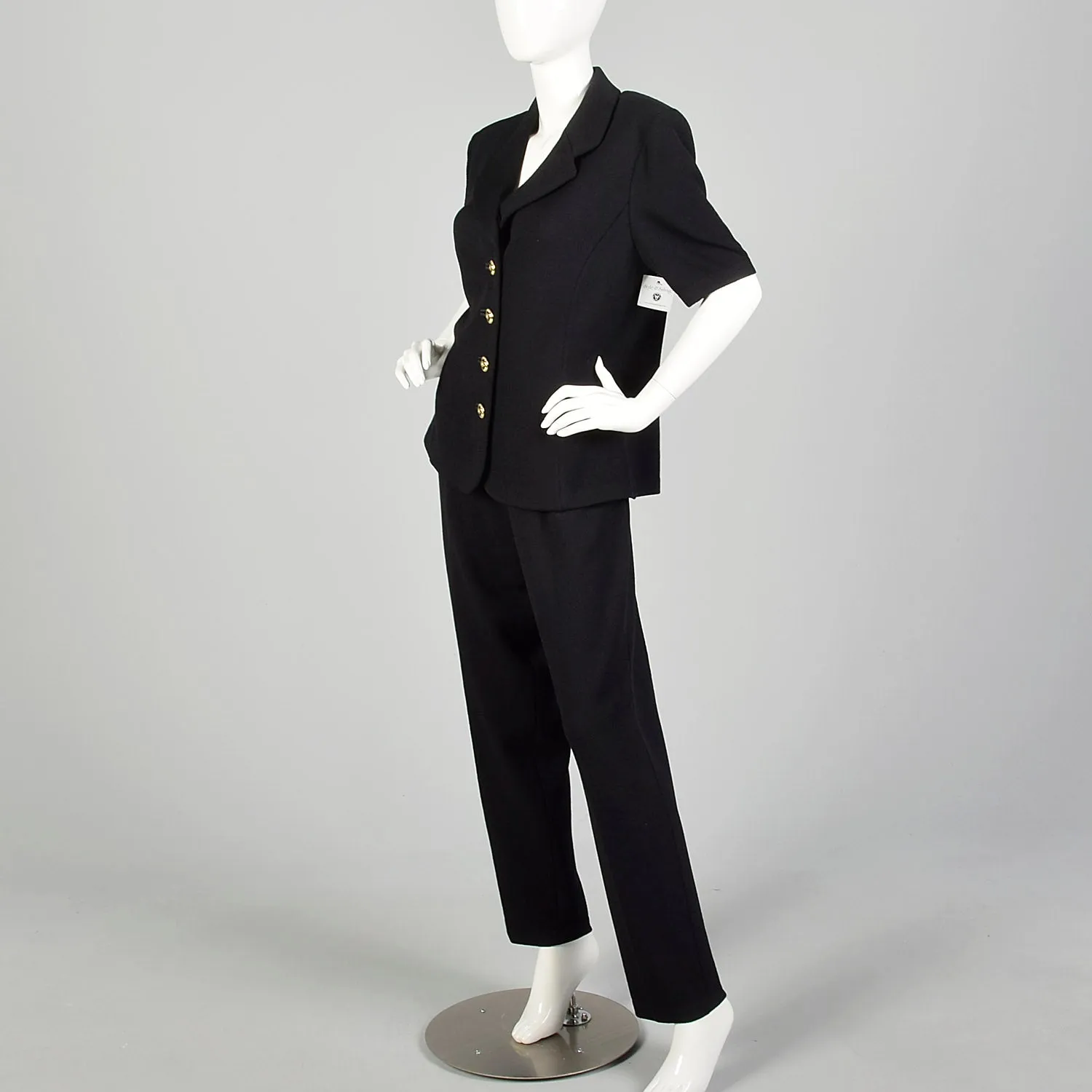 Large 1990s St. John Pant Suit Black Knit Jacket Ensemble